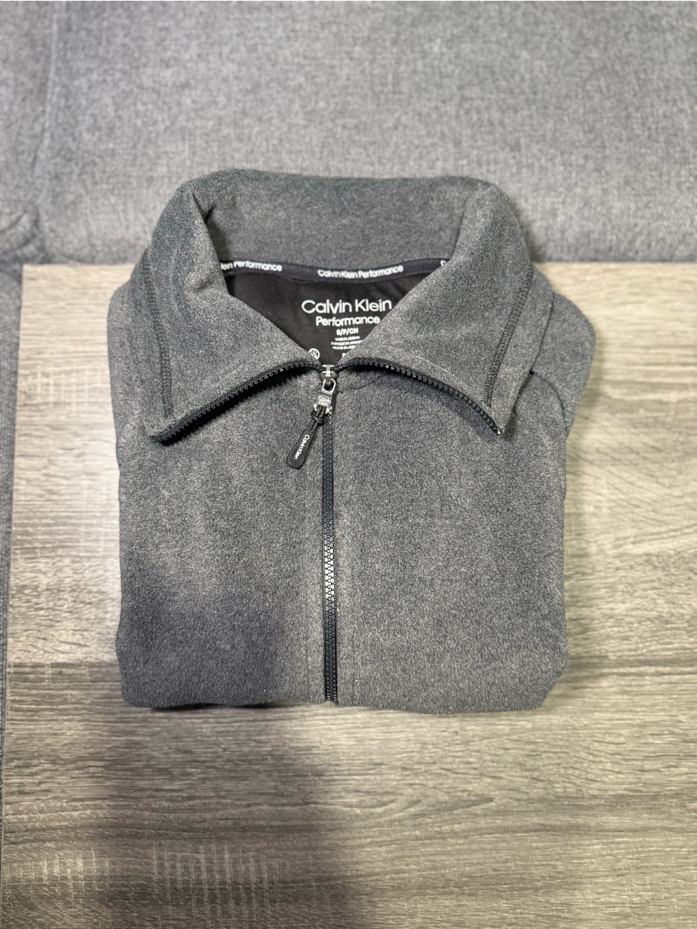 Calvin Klein Gray Zippered Fleece Jacket with Sleeve Logo - Picture 15 of 15